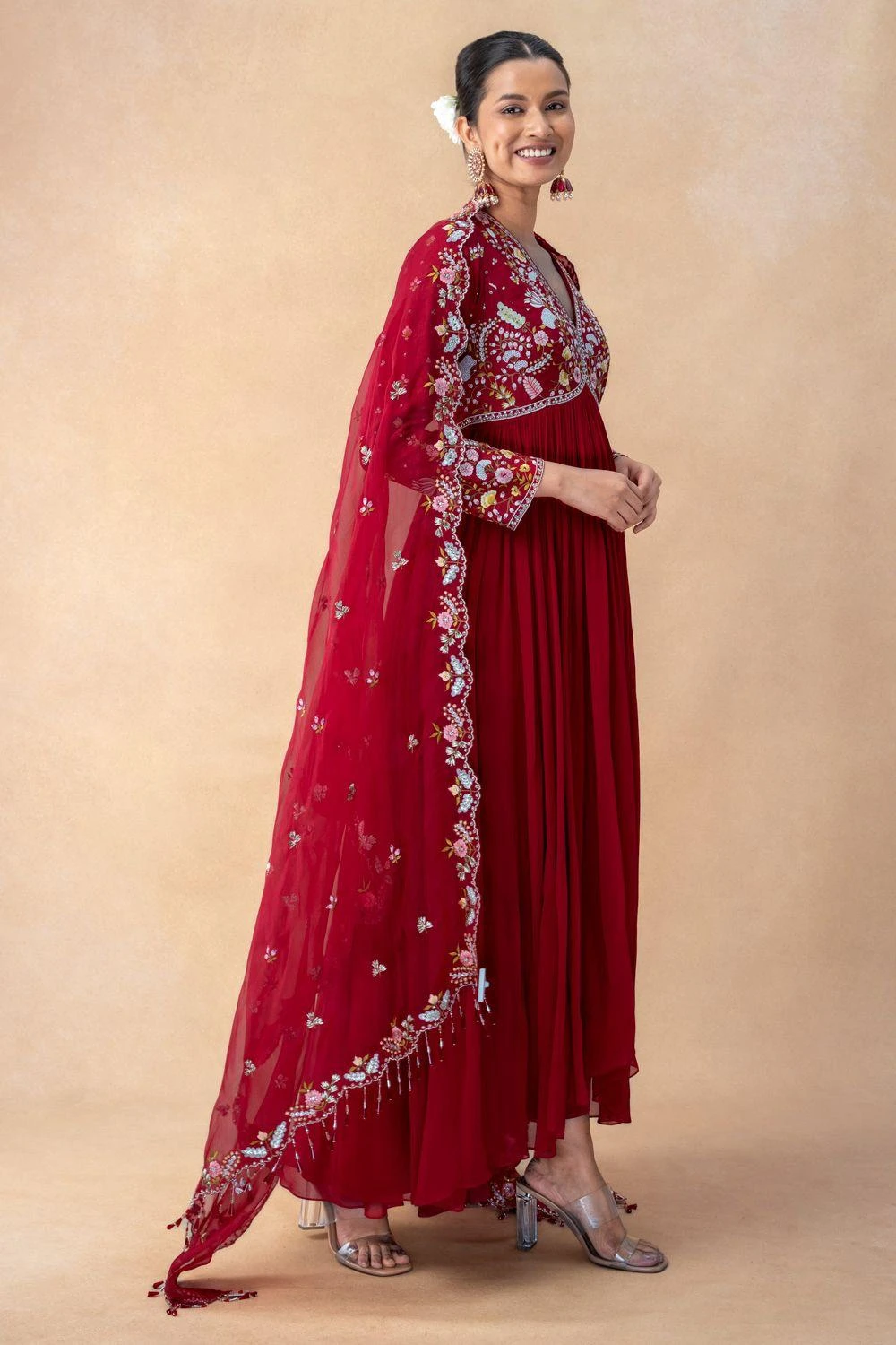 Ahilian Red Floral Embellished Anarkali Set 3 Ahilian Red Floral Embellished Anarkali Set - Image 3