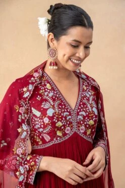 Ahilian Red Floral Embellished Anarkali Set 8 Ahilian Red Floral Embellished Anarkali Set -Echo Clothing Store 31723an21 4 1