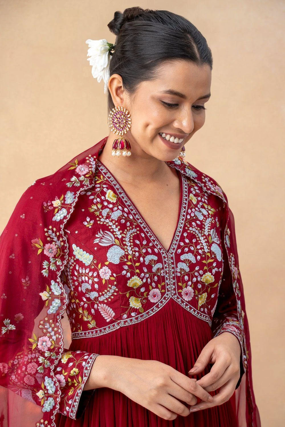 Ahilian Red Floral Embellished Anarkali Set 4 Ahilian Red Floral Embellished Anarkali Set - Image 4