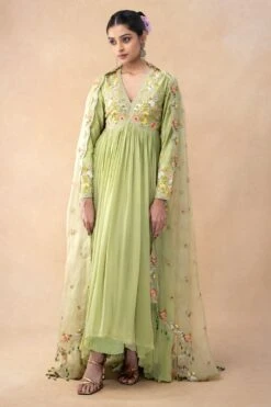 Ahilian Green Floral Embellished Anarkali Set