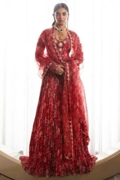 Ridhima Bhasin Red 3-D Floral Embellished Anarkali Set