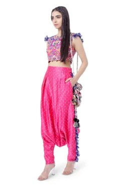 Payal Singhal Hot Pink Bandhni Pants With Embroidered Choli -Echo Clothing Store 319446 3