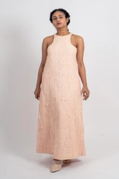 Ahmev Striped Texture Halter Neck Dress