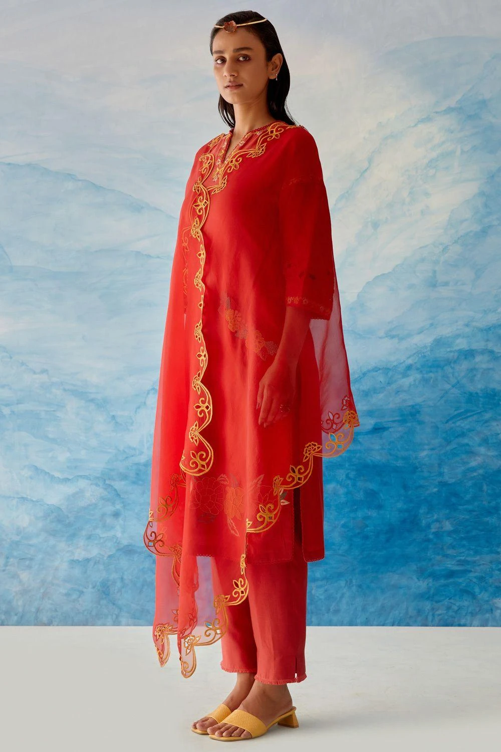 Chandrima Red Organza Dupatta 1 Chandrima Red Organza Dupatta