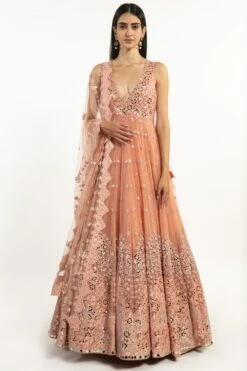 Abhinav Mishra Peach Embellished Anarkali Set
