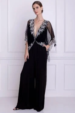 Dilnaz Black Draped Kaftan Jumsuit