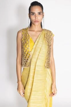 431-88 By Shweta Kapur Lemon Gold Sari Set With A Honeycomb Jacket -Echo Clothing Store 410coc11 3