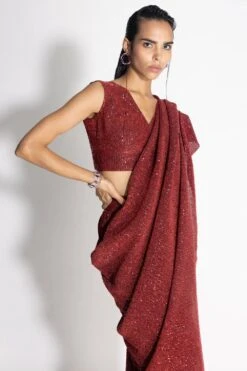 431-88 By Shweta Kapur Red Draped Sequin Sari Set 7 431-88 By Shweta Kapur Red Draped Sequin Sari Set -Echo Clothing Store 410coc8 3