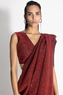 431-88 By Shweta Kapur Red Draped Sequin Sari Set 8 431-88 By Shweta Kapur Red Draped Sequin Sari Set -Echo Clothing Store 410coc8 4
