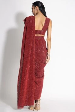 431-88 By Shweta Kapur Red Draped Sequin Sari Set 9 431-88 By Shweta Kapur Red Draped Sequin Sari Set -Echo Clothing Store 410coc8 5