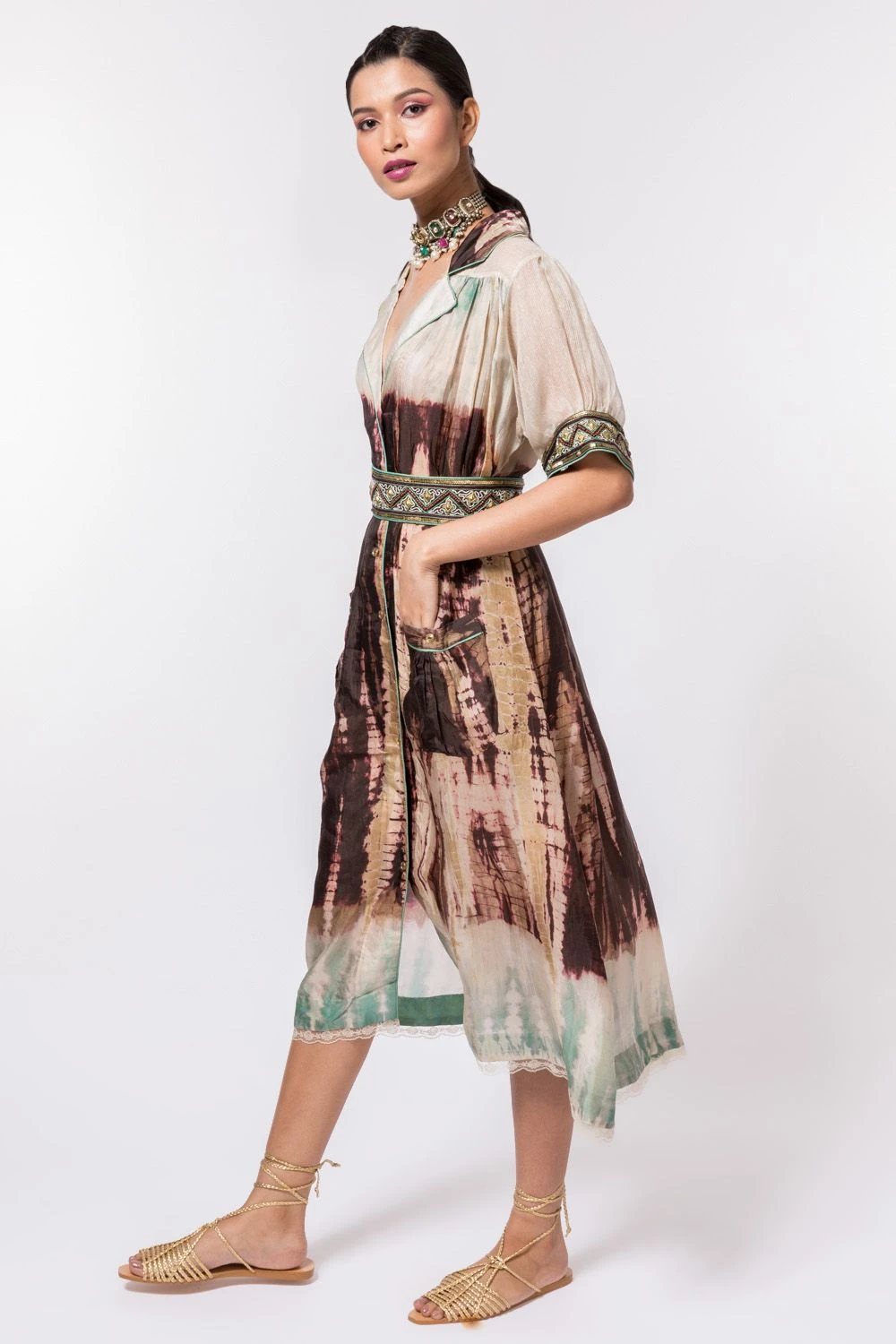 CAPISVIRLEO Ivory & Brown Tie-dye Dress 2 CAPISVIRLEO Ivory & Brown Tie-dye Dress - Image 2