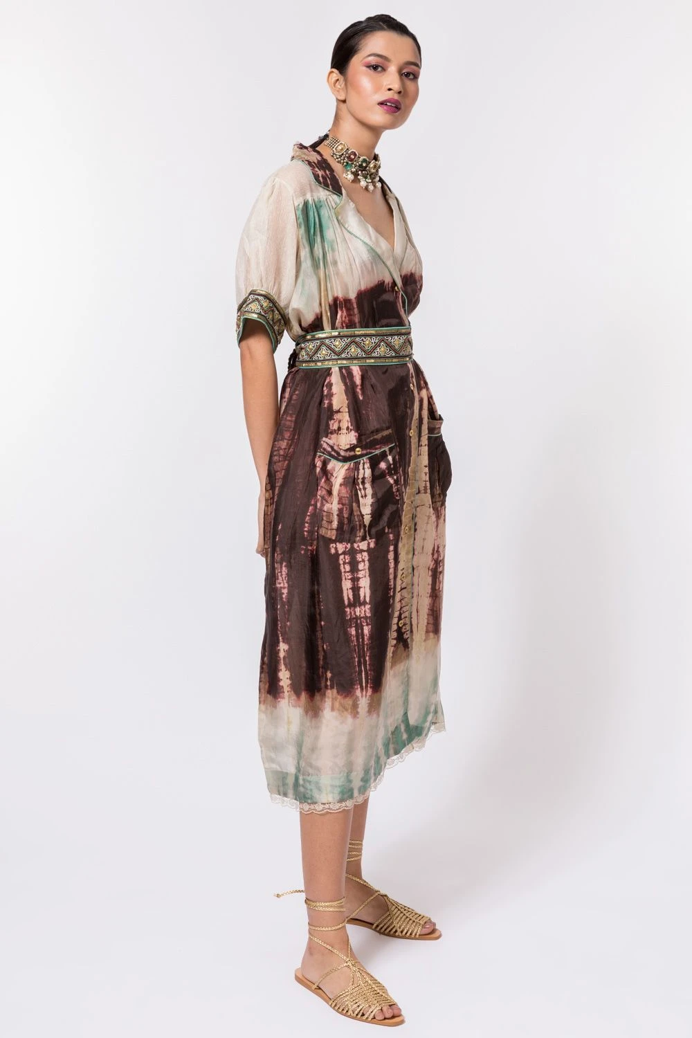 CAPISVIRLEO Ivory & Brown Tie-dye Dress 3 CAPISVIRLEO Ivory & Brown Tie-dye Dress - Image 3