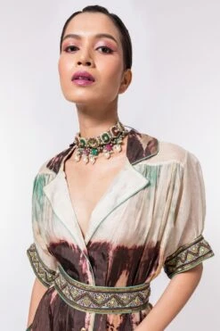 CAPISVIRLEO Ivory & Brown Tie-dye Dress 8 CAPISVIRLEO Ivory & Brown Tie-dye Dress -Echo Clothing Store 44cp3 4