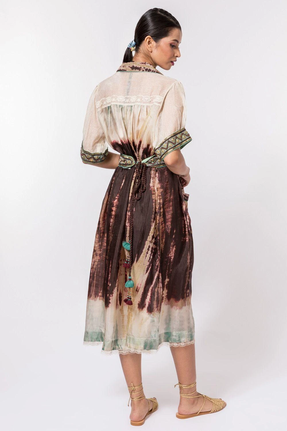 CAPISVIRLEO Ivory & Brown Tie-dye Dress 5 CAPISVIRLEO Ivory & Brown Tie-dye Dress - Image 5