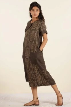 Urbania Brown Linen Shift Dress