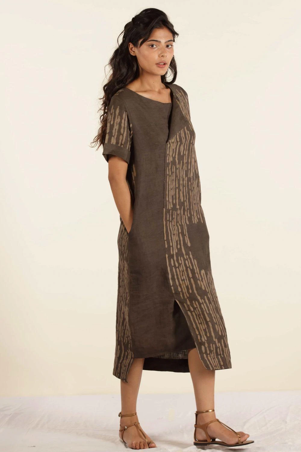 Urbania Brown Linen Shift Dress 2 Urbania Brown Linen Shift Dress - Image 2