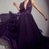 Gauri & Nainika Purple Plunge Neck Plisse Gown