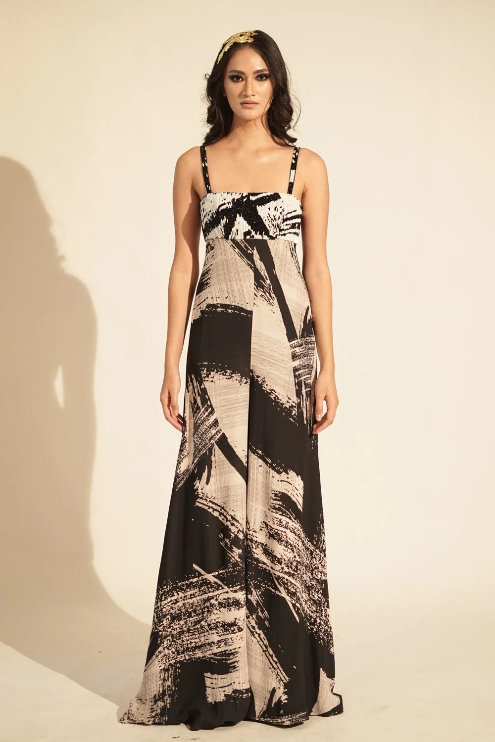 Nikita Mhaisalkar Black & White Stroke Print Jumpsuit 1 Nikita Mhaisalkar Black & White Stroke Print Jumpsuit