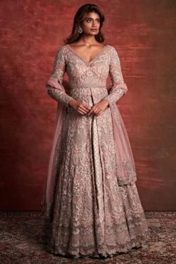 Jayanti Reddy Peach Zardosi Embellished Anarkali Set