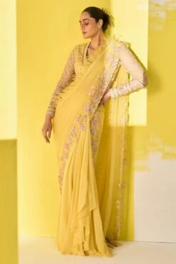 Ridhi Mehra Yellow Embellished Draped Sari Set