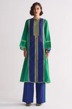Ikai Electric Blue & Green Geometric Applique Kurta