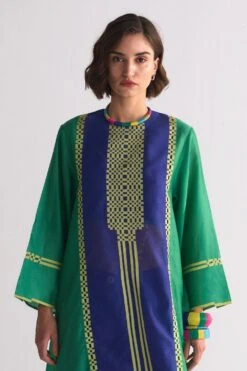 Ikai Electric Blue & Green Geometric Applique Kurta -Echo Clothing Store 5823iai46 3