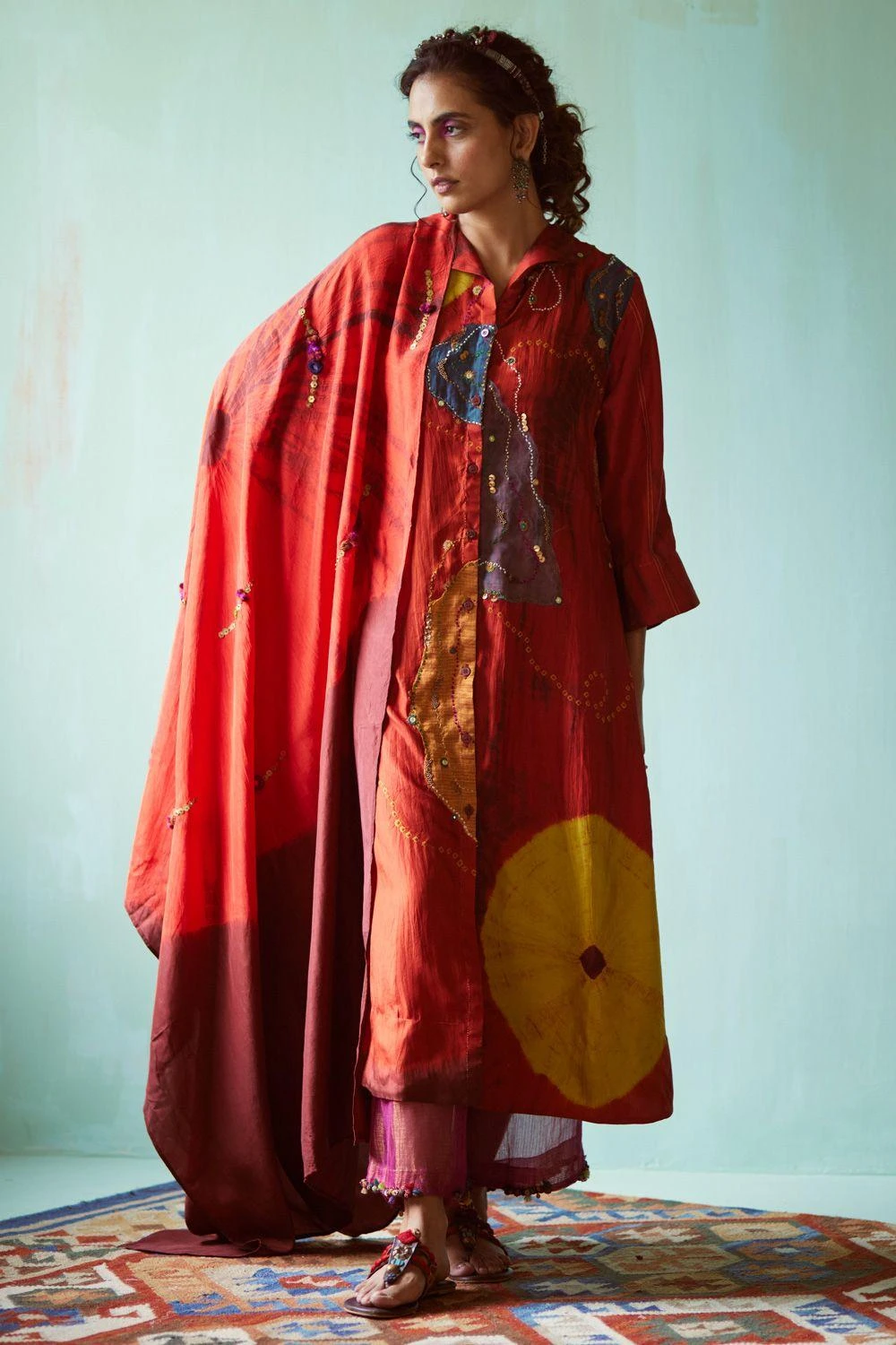 Medha Orange Hand Embellished Dupatta 1 Medha Orange Hand Embellished Dupatta