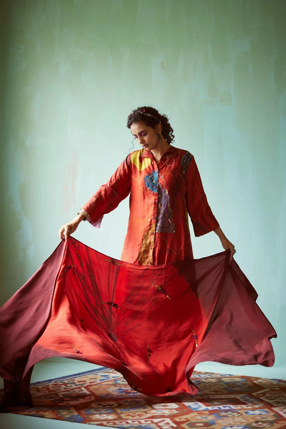 Medha Orange Hand Embellished Dupatta 2 Medha Orange Hand Embellished Dupatta - Image 2