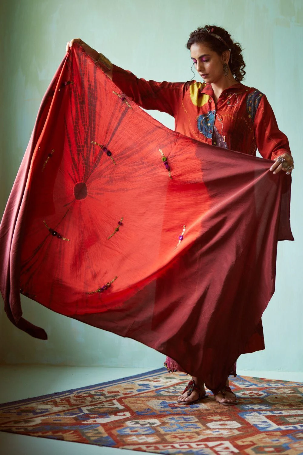 Medha Orange Hand Embellished Dupatta 3 Medha Orange Hand Embellished Dupatta - Image 3