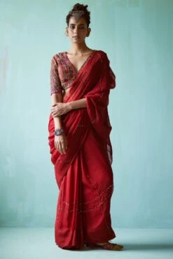 Medha Red Hand Embellished Patchwork Sari Set -Echo Clothing Store 5923ma28 3