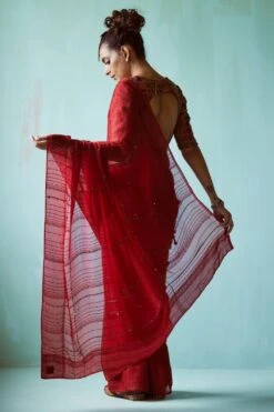 Medha Red Hand Embellished Patchwork Sari Set -Echo Clothing Store 5923ma28 5
