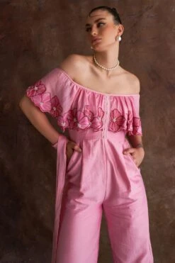 Sakshi Khetterpal Orchid-tinted Chanderi Off-shoulder Jumpsuit -Echo Clothing Store 6124sk45 4