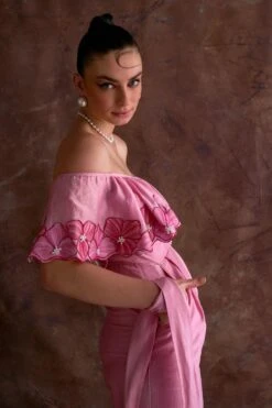 Sakshi Khetterpal Orchid-tinted Chanderi Off-shoulder Jumpsuit -Echo Clothing Store 6124sk45 5