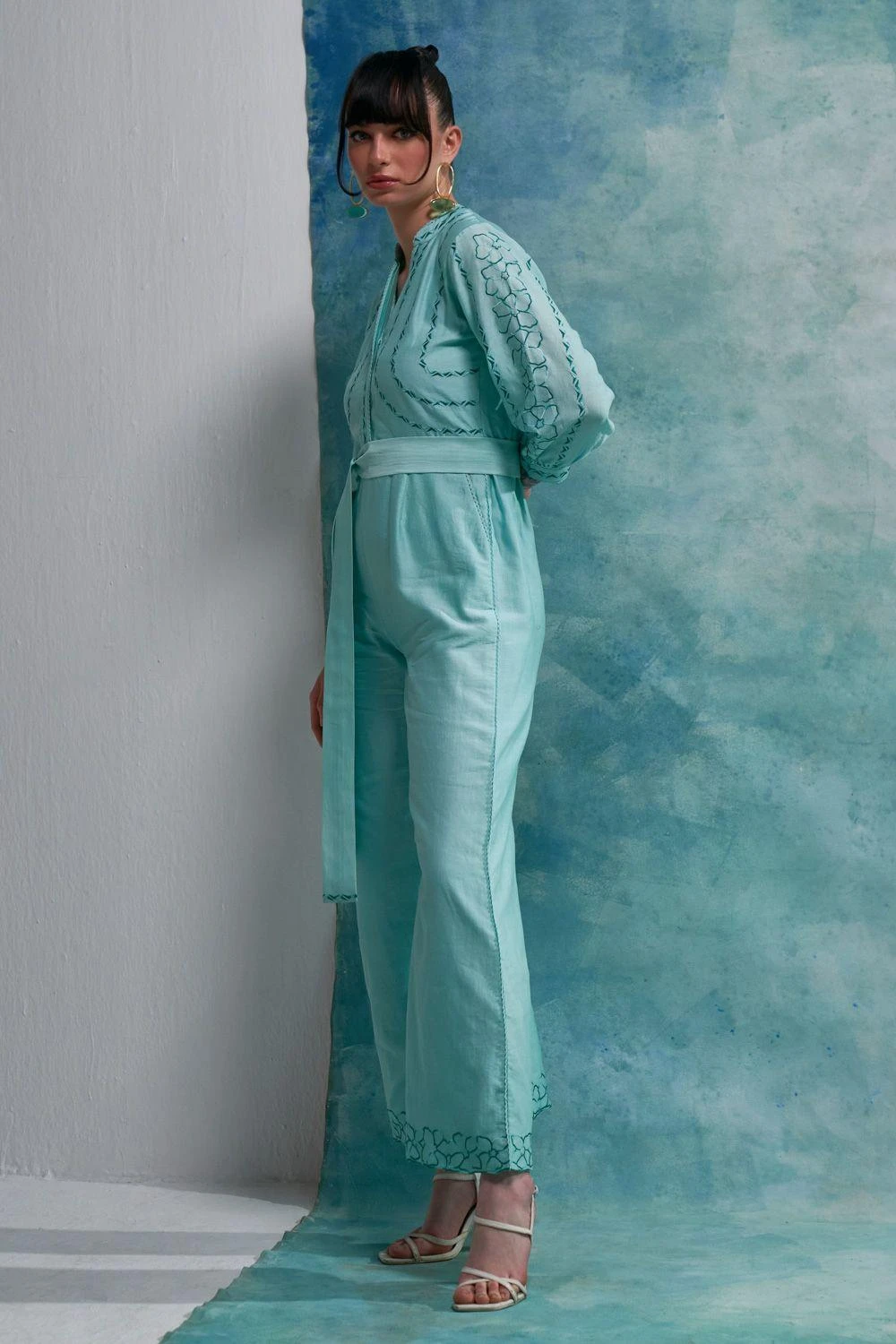 Sakshi Khetterpal Enchanting Green Chanderi Jumpsuit 2 Sakshi Khetterpal Enchanting Green Chanderi Jumpsuit - Image 2