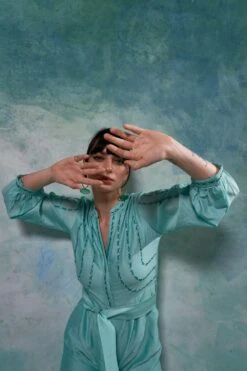 Sakshi Khetterpal Enchanting Green Chanderi Jumpsuit 6 Sakshi Khetterpal Enchanting Green Chanderi Jumpsuit -Echo Clothing Store 6124sk55 3