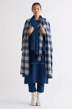 Three Navy Blue Checkered Scarf
