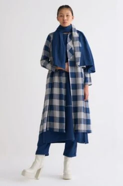 Three Navy Blue Checkered Scarf -Echo Clothing Store 612thw62 5