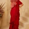 Bhumika Sharma Red Ruffle Sari & Bow Blouse