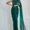 Mala And Kinnary Emerald Green Crystal Embellished Sari Set