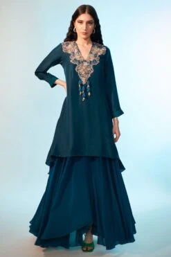 Echo Clothing Store 23 Anjali Kanwar Dark Teal Embellished Tunic & Skirt Set