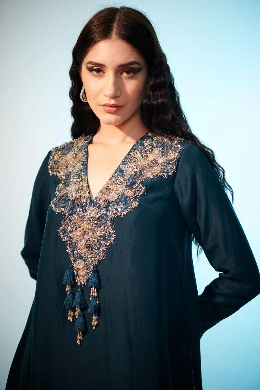 Anjali Kanwar Dark Teal Embellished Tunic & Skirt Set 2 Anjali Kanwar Dark Teal Embellished Tunic & Skirt Set - Image 2