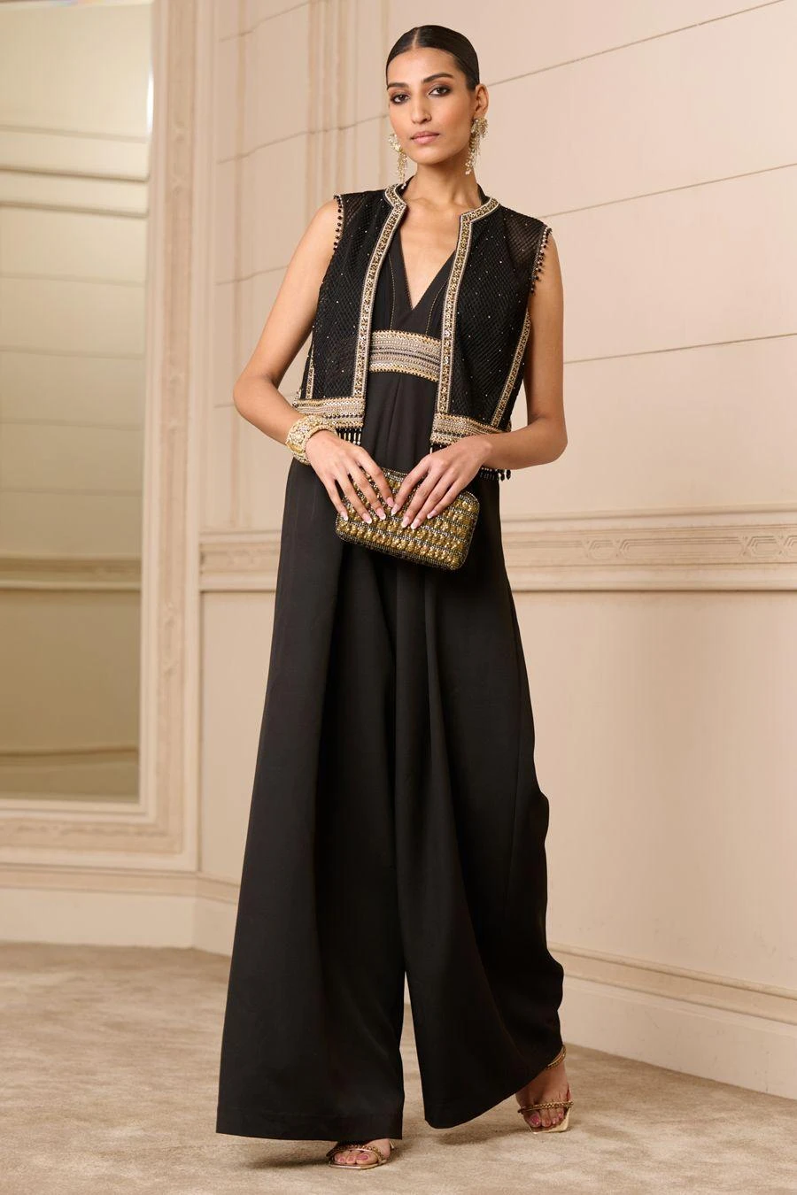 Tarun Tahiliani Black Halter Neck Embellished Jumpsuit 2 Tarun Tahiliani Black Halter Neck Embellished Jumpsuit - Image 2