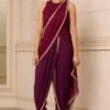 Tarun Tahiliani Purple Draped-dhoti Concept Sari Set