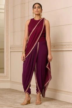 Tarun Tahiliani Purple Draped-dhoti Concept Sari Set