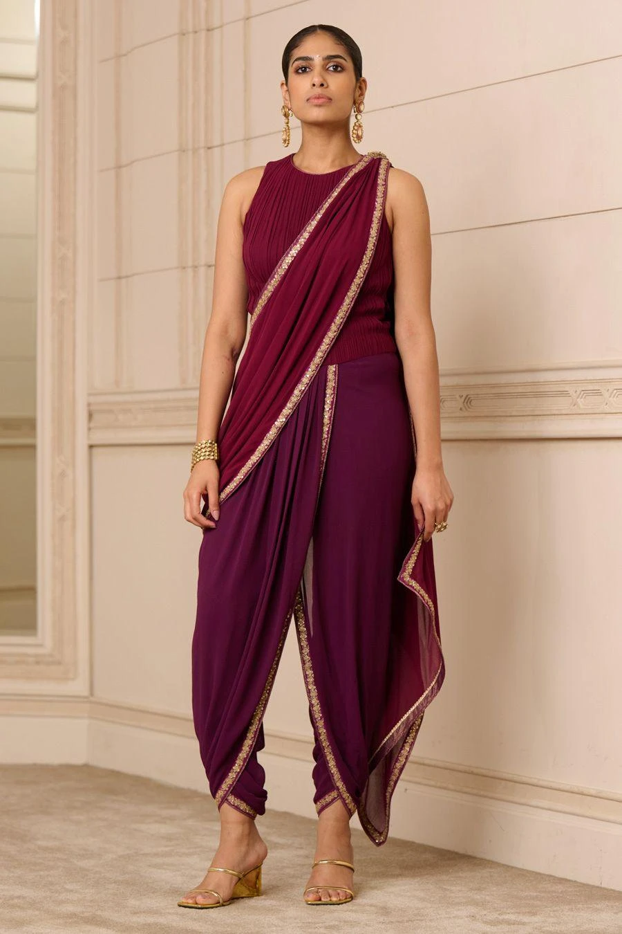 Tarun Tahiliani Purple Draped-dhoti Concept Sari Set 1 Tarun Tahiliani Purple Draped-dhoti Concept Sari Set