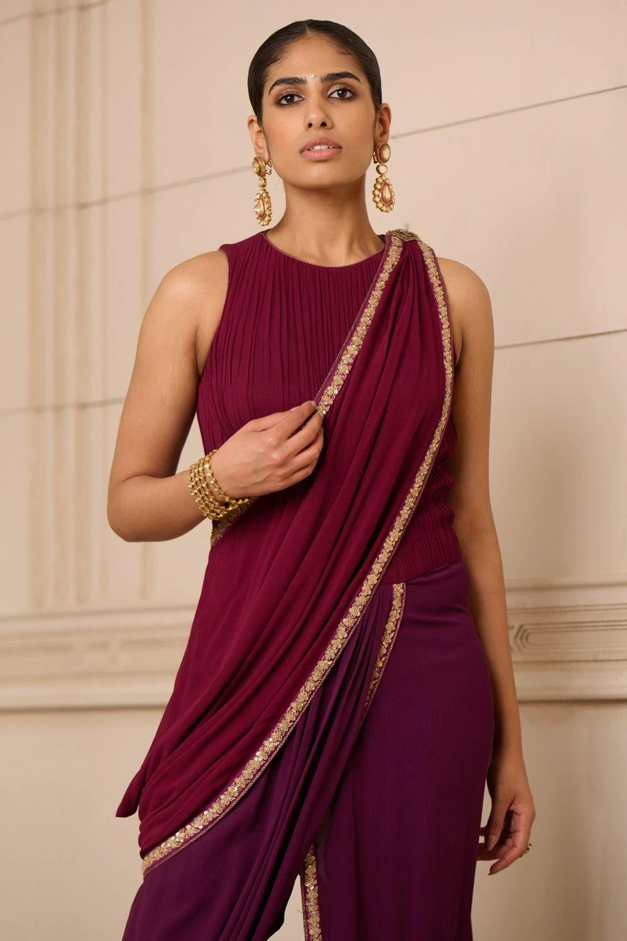 Tarun Tahiliani Purple Draped-dhoti Concept Sari Set 2 Tarun Tahiliani Purple Draped-dhoti Concept Sari Set - Image 2