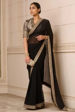 Tarun Tahiliani Black Hand Embellished Sari Set