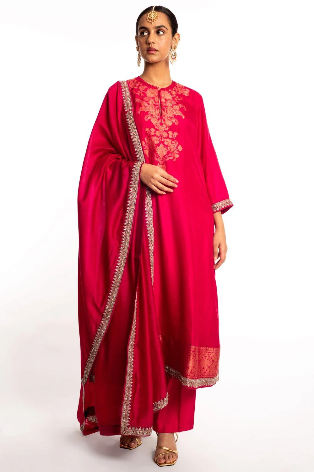 Jayanti Reddy Pink Embroidered Kurta Set With A Dupatta 1 Jayanti Reddy Pink Embroidered Kurta Set With A Dupatta