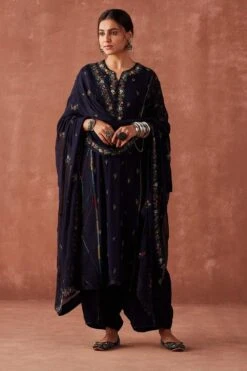 Sunira Designs Blue Zardosi Embellished Dupatta