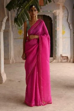 Deep Thee Fuchsia Zardosi Embellished Sari Set